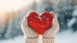 Female Hands in Knitted Mittens Holding a Heart of Snow on a Winter Day AI Generated