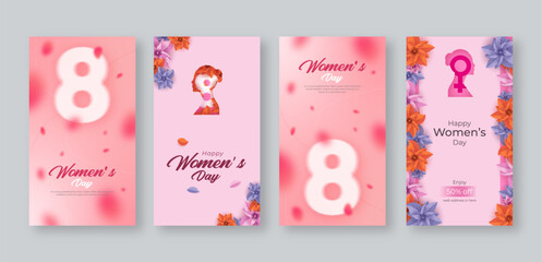 Wall Mural - international women's day illustration, march 8 women's day sale banner social media post web banner