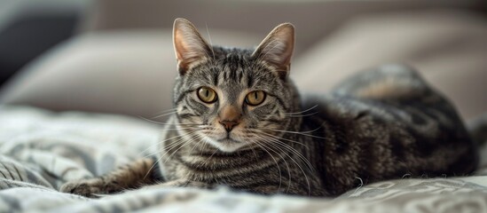 Wall Mural - Emotional and Charismatic Gray Striped Cat with a Captivating Coat Color