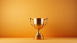 Fototapeta  - 3d render of golden trophy cup on orange background. Award concept Generative AI
