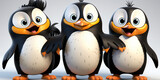 Fototapeta Do przedpokoju -  penguins cartoon character, Three penguins are standing in a row.