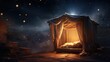 Mystical scene with tent in the night. 3D rendering Generative AI