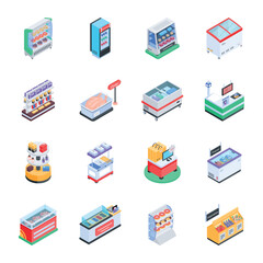 Wall Mural - Set of 16 Supermarket Shelves Isometric Icons 

