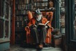 Elderly man reading in a cozy library corner, exuding wisdom and tranquility amidst antique books. Perfect for lifestyle and culture themes.