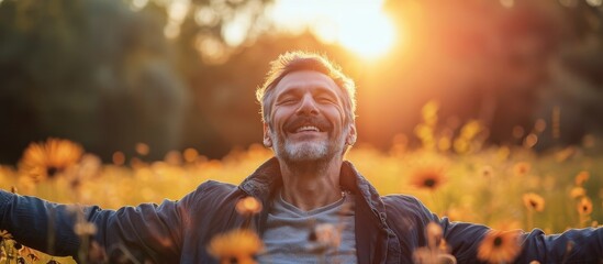 Poster - Beaming with Joy: Happy Mature Man Embracing a Life of Happiness