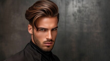 Wall Mural - Men's classic side-swept undercut with a hard part, achieving a sharp and timeless appearance that combines traditional elements with modern trends.