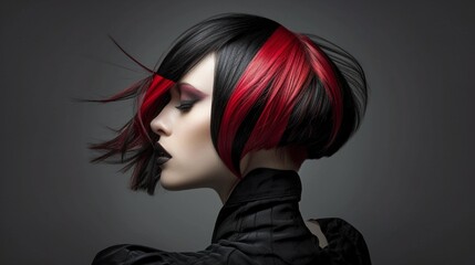 Women's bold and avant-garde geometric bob haircut with sharp angles and precision cuts, showcasing a high-fashion and artistic approach to hairstyling.