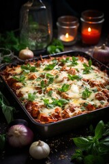 Wall Mural - Baked Ziti with Marinara and Melted Cheese. Best For Banner, Flyer, and Poster