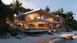 A 3D rendering of a modern beachfront house, a coastal dream come to life. Ai Generated