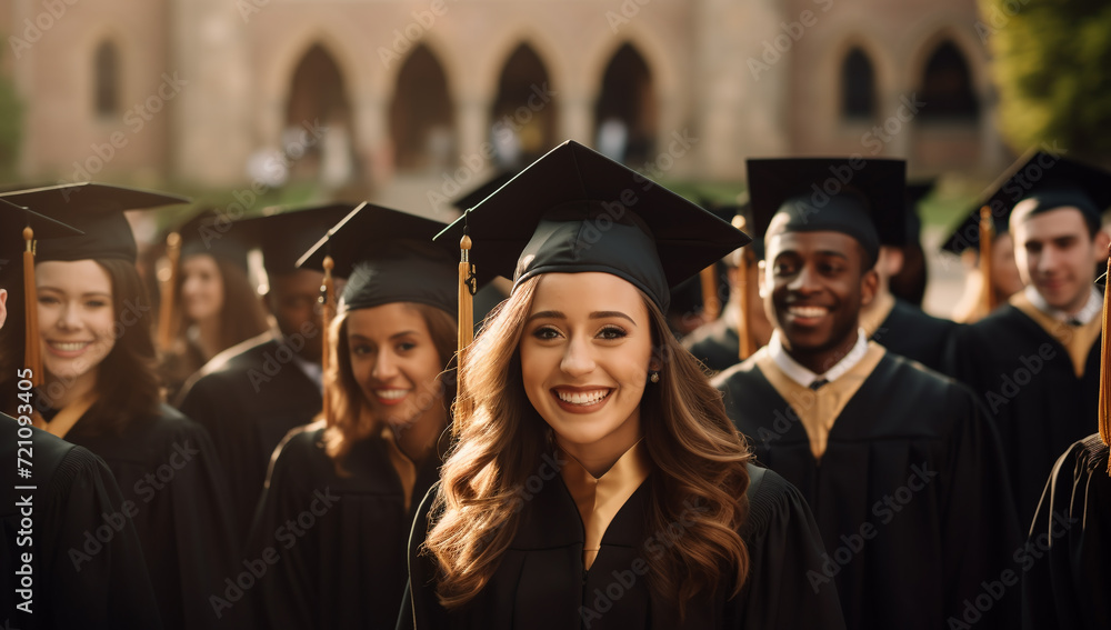 education, graduation and people concept - group of smiling students in ...
