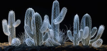 Glowing Neon Cacti Against A Dark Backdrop, A Creative Botanical Display.