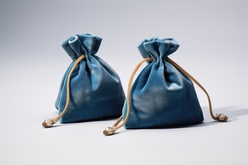 Elegant Blue Satin Drawstring Pouches on White