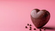 Chocolate hearts on pink background. Valentines day background. Top view.