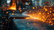 Sparks flying from metalwork in a workshop.
