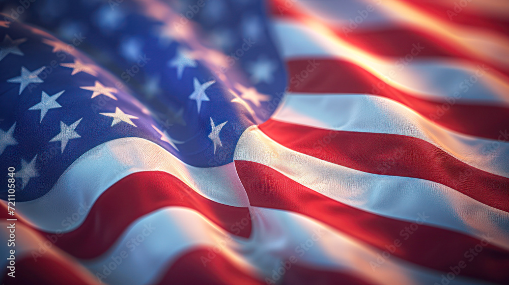 Close-up of the American flag waving with a dynamic and elegant flow ...