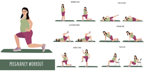 Wall Mural - Asian pregnant woman fitness workout set