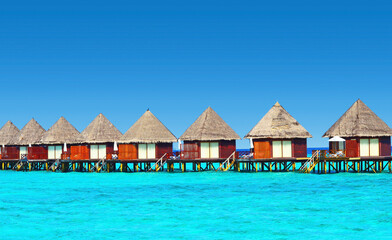 Wall Mural - Water villas stand abreast in Maldivian sea 6