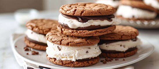 Sticker - Indulge in Homemade Ice Cream Sandwiches on a Plate of Delicious Cookies