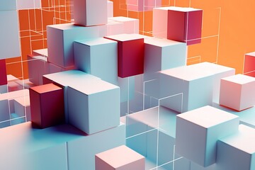 Poster - abstract geometric blocks, 3d render. Generative AI