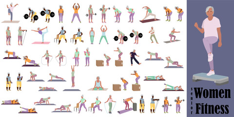 Wall Mural - Senior woman fitness full body workout