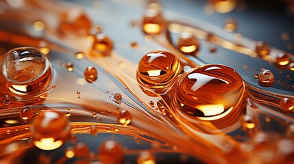 Wall Mural - Abstract gold color background with oil bubbles floating on water surface.