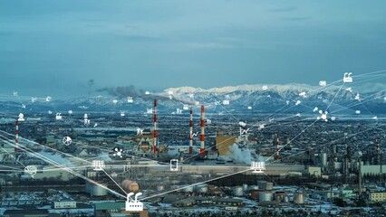 Fototapete - Modern industrial area and communication network concept. Factory automation. Smart factory.
