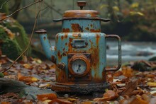 Old Rusted Coffee Maker In The Forest