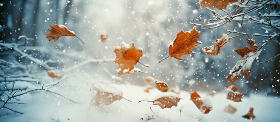 Poster - Winter Wonderland: Captivating Dried Leaves Dancing Through Winter's Chilly Breeze with Winter, Dried, and Leaves