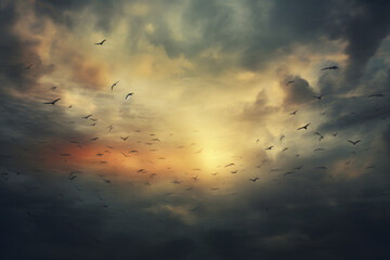 Wall Mural - Cloudy sky with birds