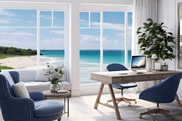 Coastal home office with a view of the ocean
