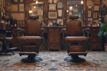 An Old-school Barbershop With Classic Chairs And Decor, Offering Traditional Grooming. Concept Of Vintage Style And Grooming Rituals. Generative Ai.