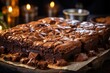 Decadent Delight: A Close-Up Shot Showcasing the Rich, Gooey Texture and Chocolatey Goodness of Freshly Baked Brownies