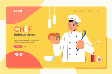 Chef cook illustration landing page website banner template user interface man male