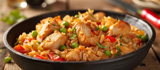 Wall Mural - Delicious Homemade Chicken and Rice: A Homemade Delight Packed with Chicken and Rice Goodness