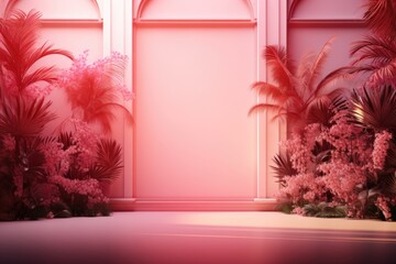 Wall Mural - abstract pink gradient studio background with window shadows and copy space.