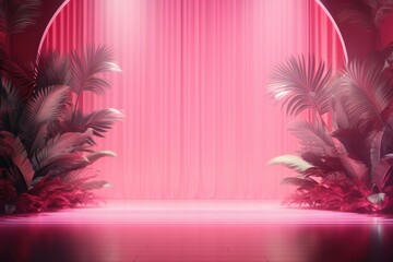 Wall Mural - abstract pink gradient studio background with window shadows and copy space.