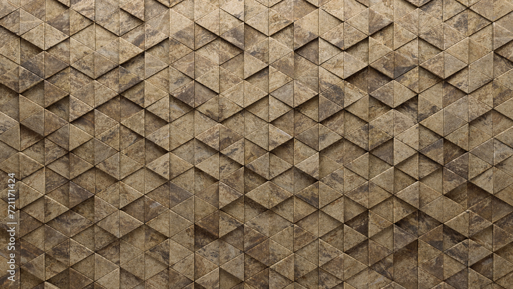 Triangular Brick Patterns 3D, Triangular Mosaic Tiles arranged in the shape of a wall. Semigloss ...