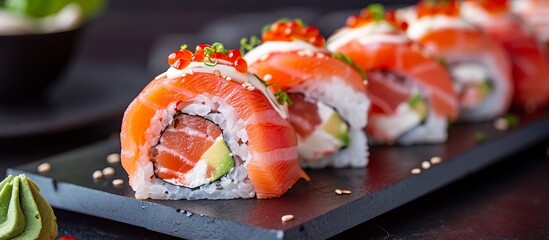 Poster - Delicious Red Fish Sushi: Tempting Tuna Filet with Succulent Red Fish, Perfectly Prepared Sushi Rolls