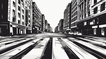 Wall Mural - Crosswalk street road graphic black white city landscape sketch illustration