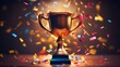 © tashechka - Shiny golden trophy cup with falling confetti, symbolizing victory and celebration, festive background.