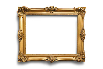 antique gold picture frame on a white background. Created with Generative AI technology