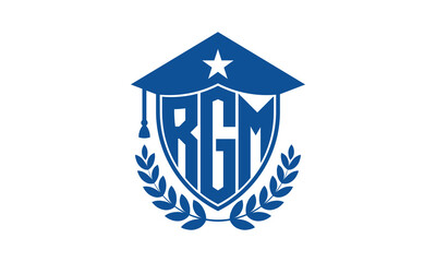 Wall Mural - RGM three letter iconic academic logo design vector template. monogram, abstract, school, college, university, graduation cap symbol logo, shield, model, institute, educational, coaching canter, tech