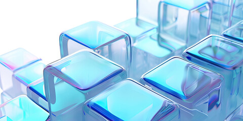 3d abstract modern  blue glass cubes on white background, geometric background, transparent cubes