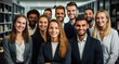 © Surachetsh - A positive atmosphere fills the office as businesspeople and their team strike a group pose, their body language reflecting a collective energy. Generative AI.
