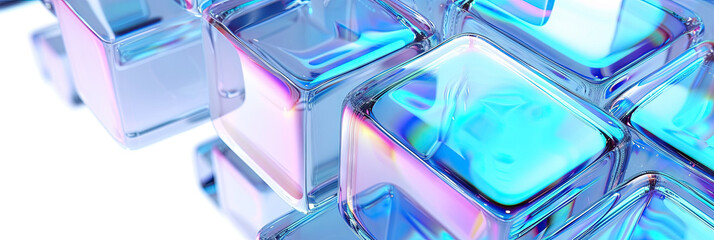 3d abstract modern  blue glass cubes on white background, geometric background, transparent cubes