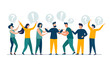 Vector illustration of people communicating in search of ideas, problem solving, use in web projects and applications. teamwork, brainstorming. Flat style isolated background