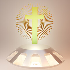 Wall Mural - Holy cross near luminous stand with decorative elements against brown backdrop