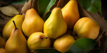 Pears In The Market, Juicy Organic Pears In Autumn Tray Market Agriculture Farm Background,