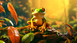 Frog sitting on a branch in the rainforest. Wildlife scene from nature. 3D rendering