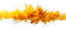 Abstract Powder Splatted Background,Freeze Motion Of Yellow Powder Exploding, Throwing Orange Dust On White Background.